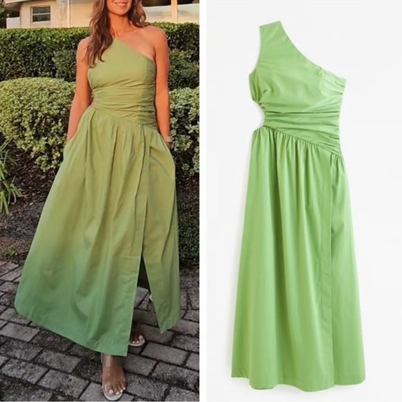 ABERCROMBIE & FITCH Green One Shoulder Cut-Out Maxi Dress XL NWT Flowing Fit - Picture 1 of 9